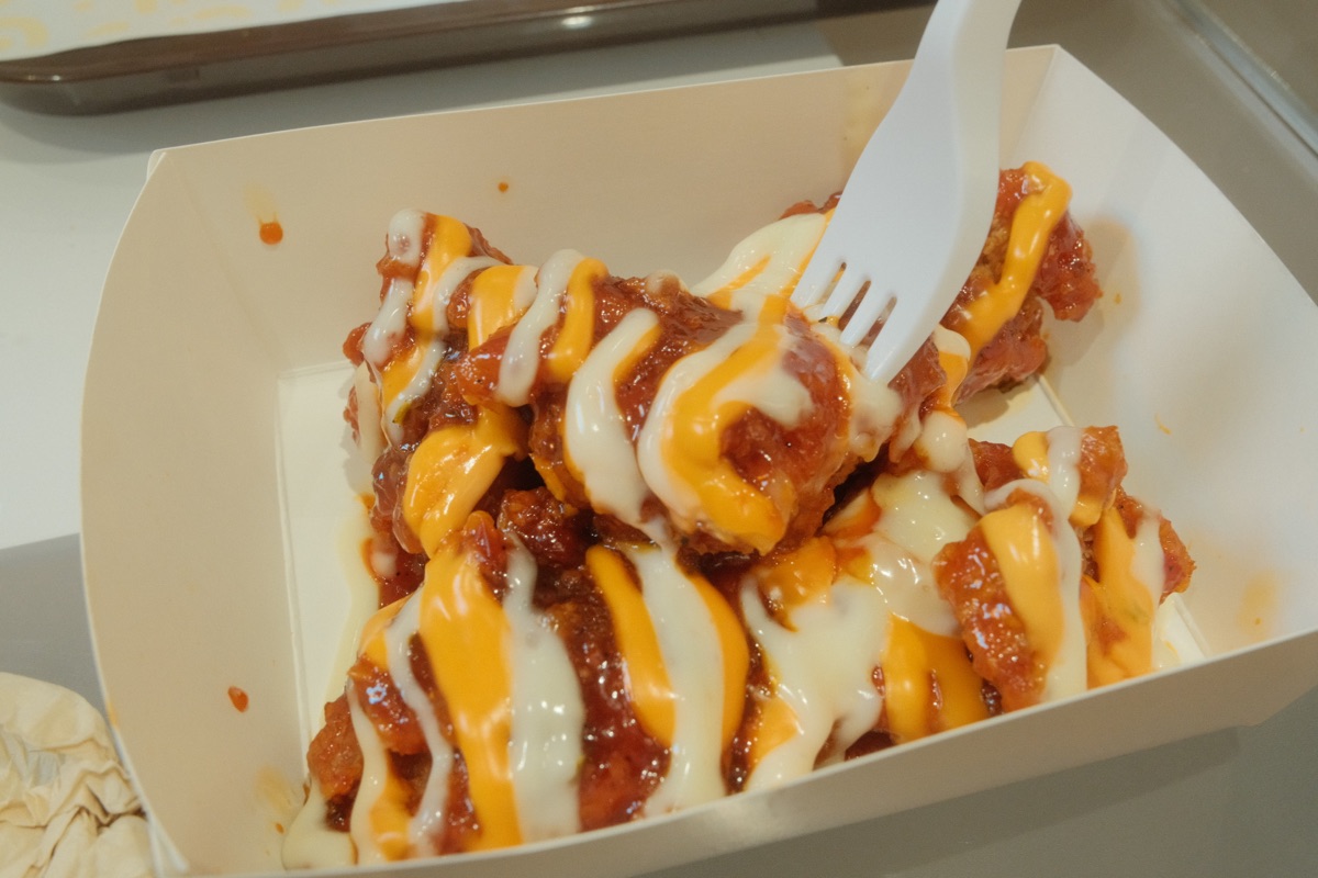 Mom's Touch fried chicken pieces finished with two sauces