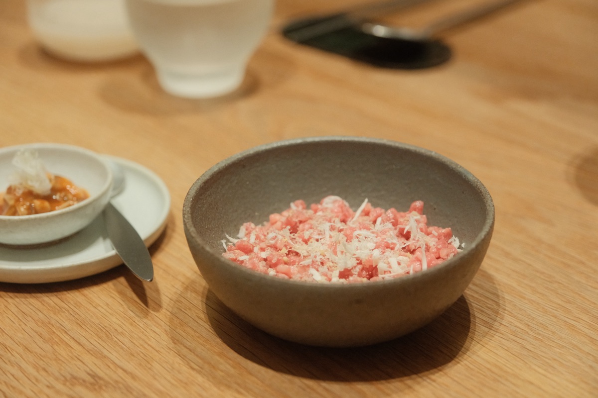 Hanwoo Yuk Hwe beef tartare with shaved pear