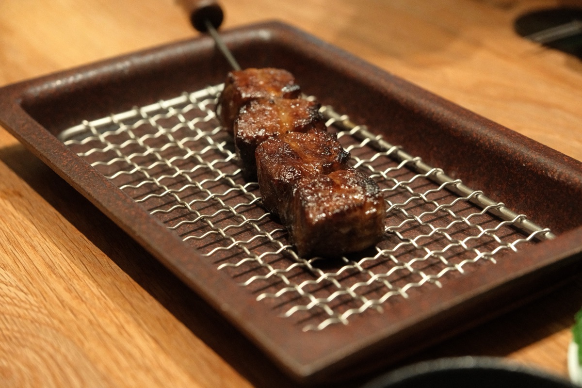 Charcoal grilled Hanwoo rib finger skewer