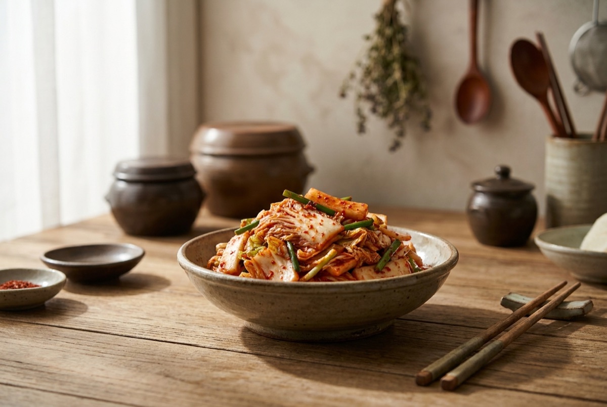 Fresh bright geotjeori kimchi in a bowl