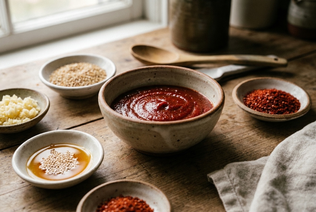 Gochujang sauce with garlic, sesame oil and gochugaru
